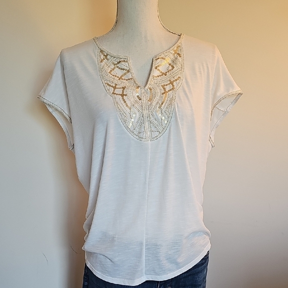 White House Black Market Tops - White House Black Market Ivory Top with Gold Accents